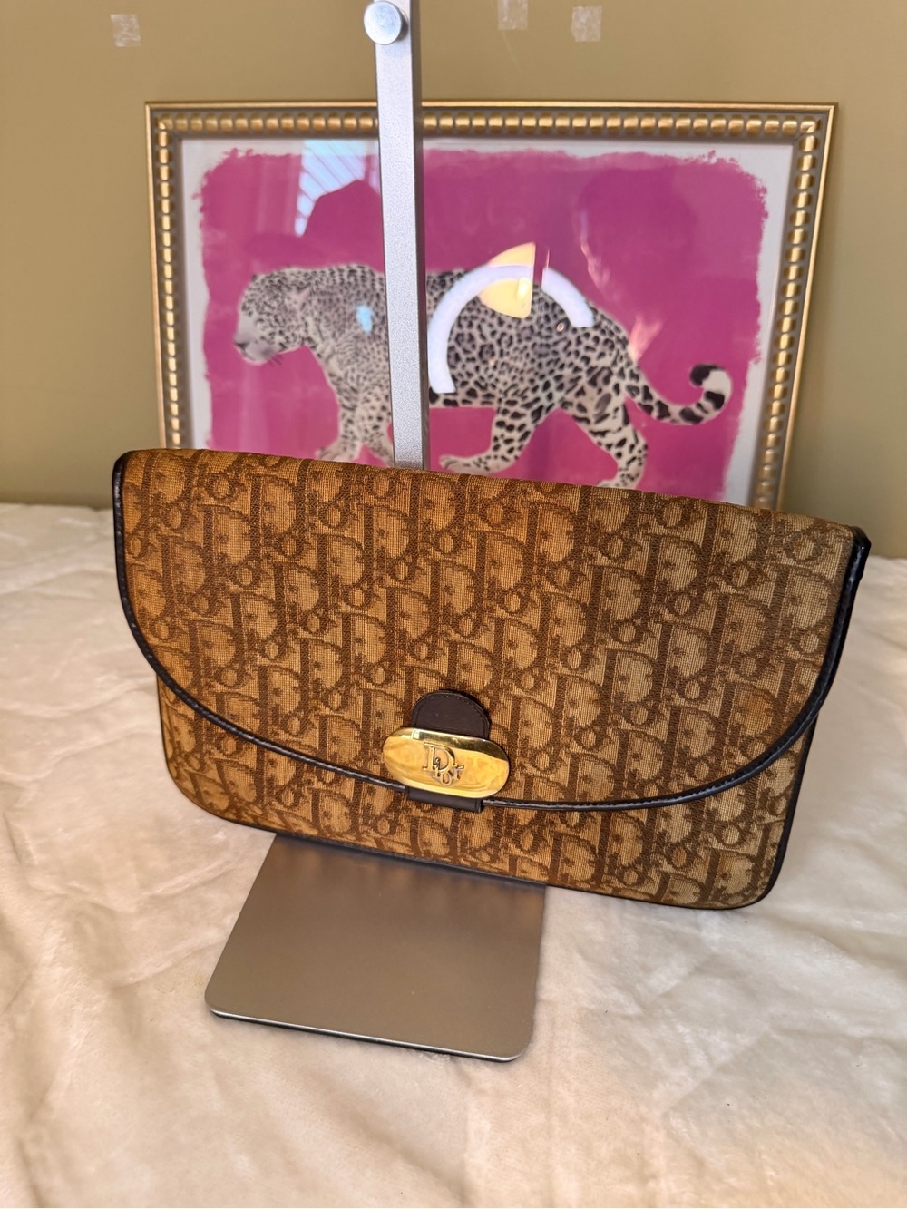 Christian Dior Trotter Brown Monogram Canvas Clutch
